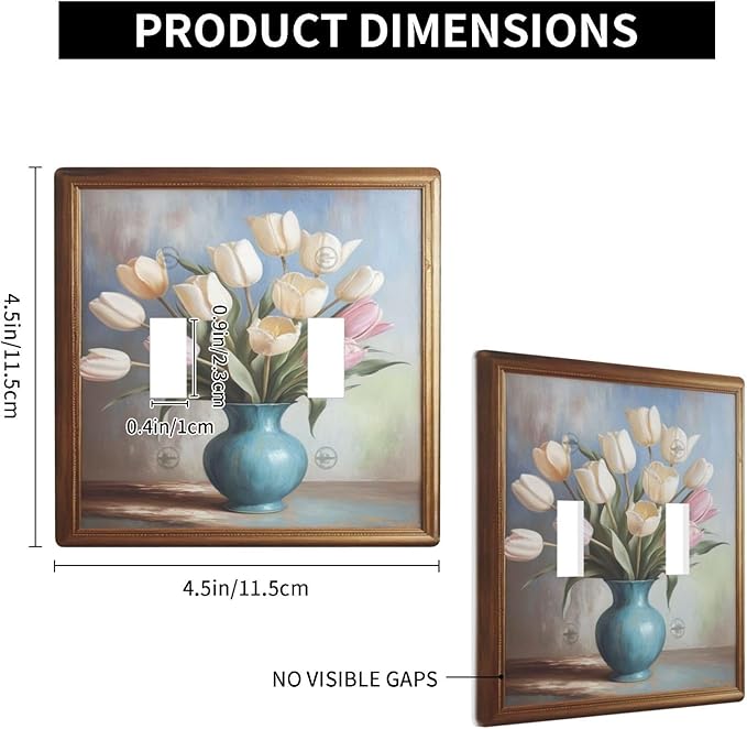 Decorative Art Light Switch Covers Tulips In Vase 2 Gang Double Toggle Wall Plate Decorative Switchcover Electrical Switchplate for Home Decor