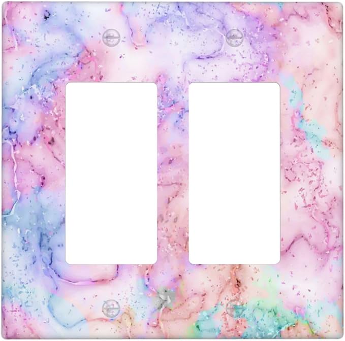Decorative Switch Plate Covers Cute Marble Texture 2 Gang Double Rocker Decora Light Switch Cover Pink Purple Gold Abstract Dual Outlet Wall Plate Electrical Faceplate GFCI for Kids Girls Nursery