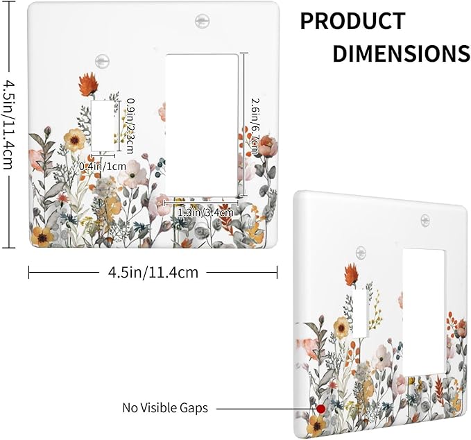 Outlet Covers Colorful Wildflowers Boho Vintage Floral 1 Toggle 1 Rocker Combination Decorative Wall Plate Electrical Switch Plates Light Switch Cover Plate For Bed Room Living Room Decor