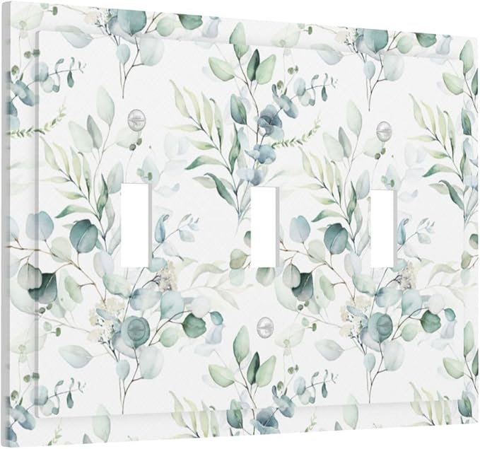Green Eucalyptus Leaf 3 Gang Light Switch Cover Decorative Triple Toggle Wall Plate Electrical Faceplate Switch Plug Face Plate