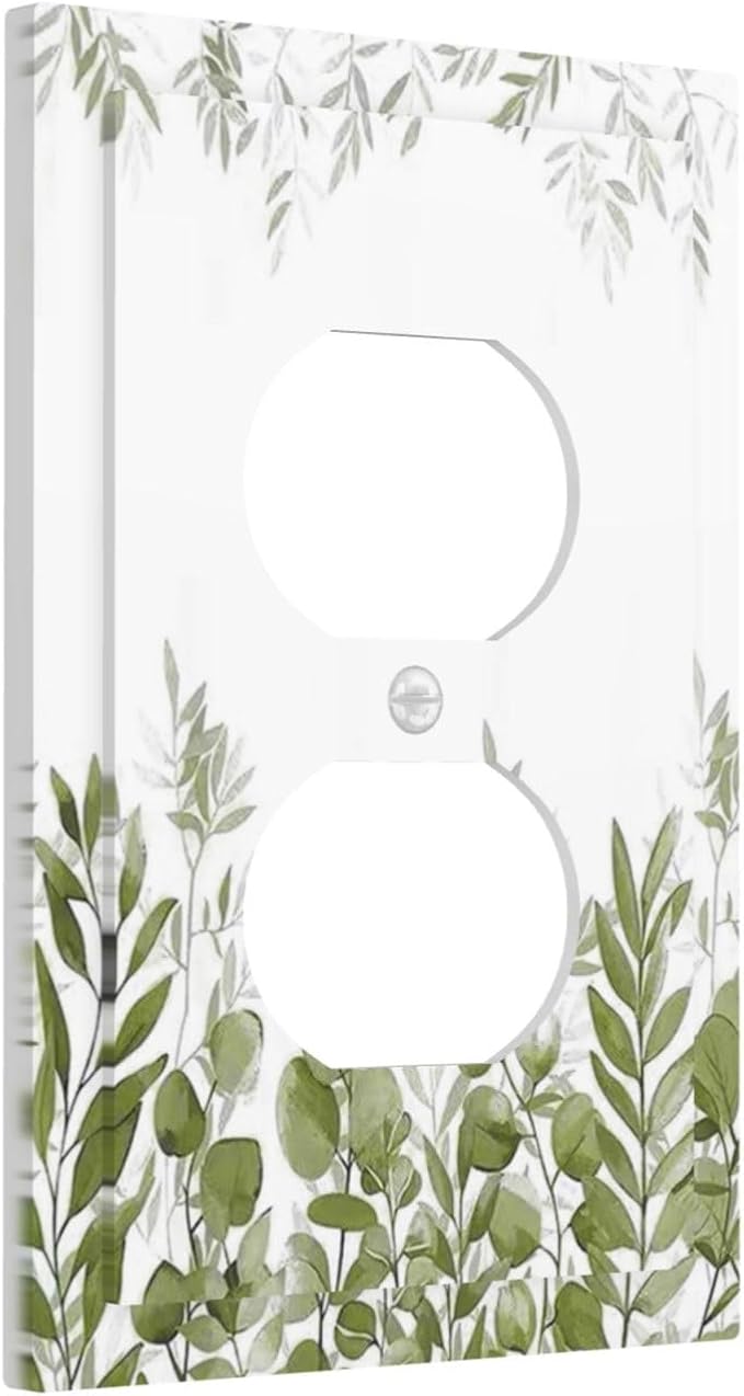 Green Eucalyptus Plant Leaves Vine Outlet Covers 1 Gang Duplex Light Switch Cover Decorative Switch Plates Electrical Receptacle Faceplate Wall Plate for Bed Room Living Room Decor