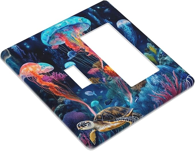 Jellyfish Sea Turtle Fantasy Ocean Coral Underwater World Outlet Covers 1 Toggle 1 Rocker Combination Decorative Wall Plate Electrical Switch Plates Light Switch Cover Plate for Nursery Kids Room