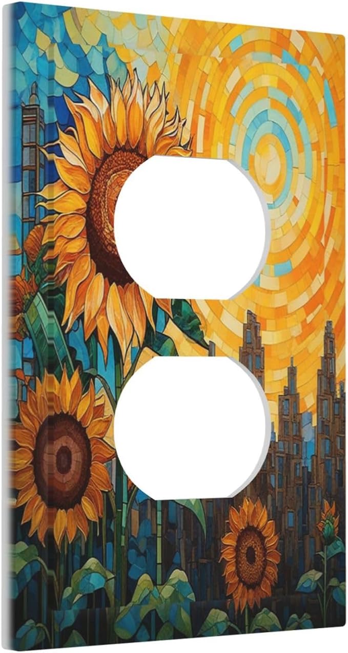 Abstract Sunflower Graffiti Floral Paint Art Flower Outlet Covers 1 Gang Duplex Electrical Receptacle Faceplate Light Switch Cover Wall Plate Decorative Switch Plates for Bedroom Living Room Decor
