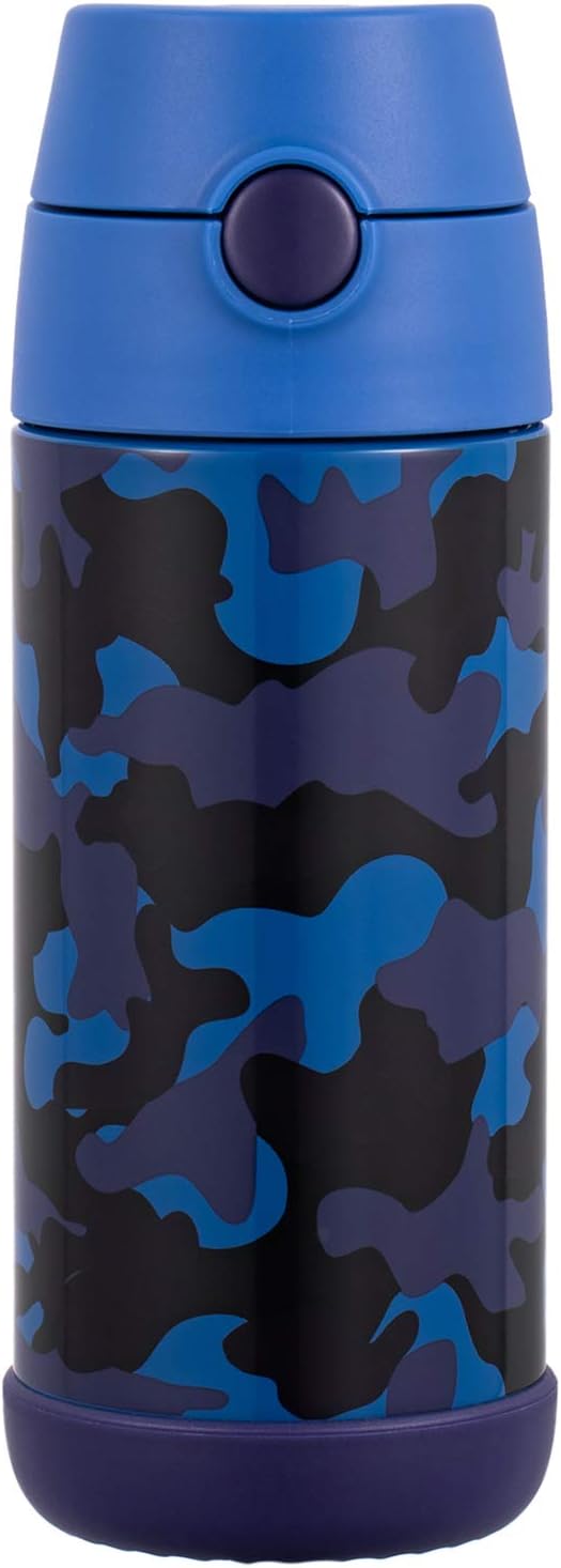 Snug Insulated Kids Water Bottle with Straw & Spout – Double-Wall Stainless Steel, Leakproof, Easy-Flip Lid – For School, Travel, Toddlers & Big Kids - Blue Camo, 12oz