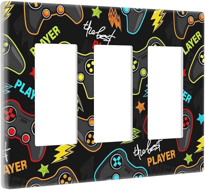 Kid Boys Gamer Gaming Game 3 Gang Triple Rocker/Decora Light Switch Wall Plate Cover Decorative Electrical Faceplate Switchplate for Bathroom Living Room Decor