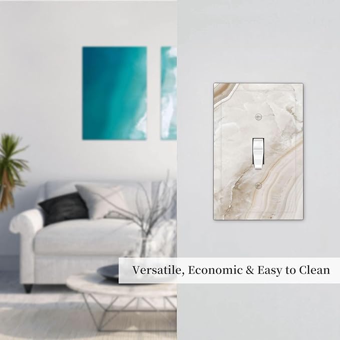 Decorative Light Switch Cover Beige Marble Pattern 1 Gang Single Toggle Decorator Outlet Wall Plate Device Electrical Faceplate Switchplates for living Room Bedroom Decor