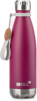 Insulated Water Bottle-17 oz Stainless Steel Double Wall Vacuum Water Bottle for School-Cola Shape Leak Proof Sport Water Bottle with Carry Rope (Fuchsia Red)
