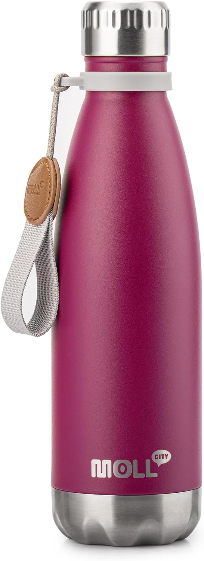 Insulated Water Bottle-17 oz Stainless Steel Double Wall Vacuum Water Bottle for School-Cola Shape Leak Proof Sport Water Bottle with Carry Rope (Fuchsia Red)