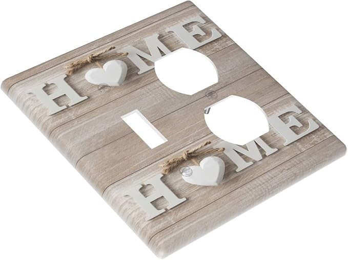 Family Vintage Country Wooden 2-Gang 1-Toggle 1-Duplex Device Combination Wallplate Sweet Home White/Brown Wood Sign Letter One Toggle Switch and One Duplex Receptacle Outlet Combo Light Switch Cover
