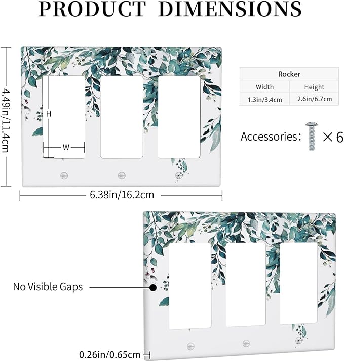 Decorative Outlet Covers Green Eucalyptus Boho Olive Leaves Country 3 Gang Wall Plate Cover Triple Rocker Decora Light Switch Covers Plate Jumbo Electrical GFCI Switch Plate Cover