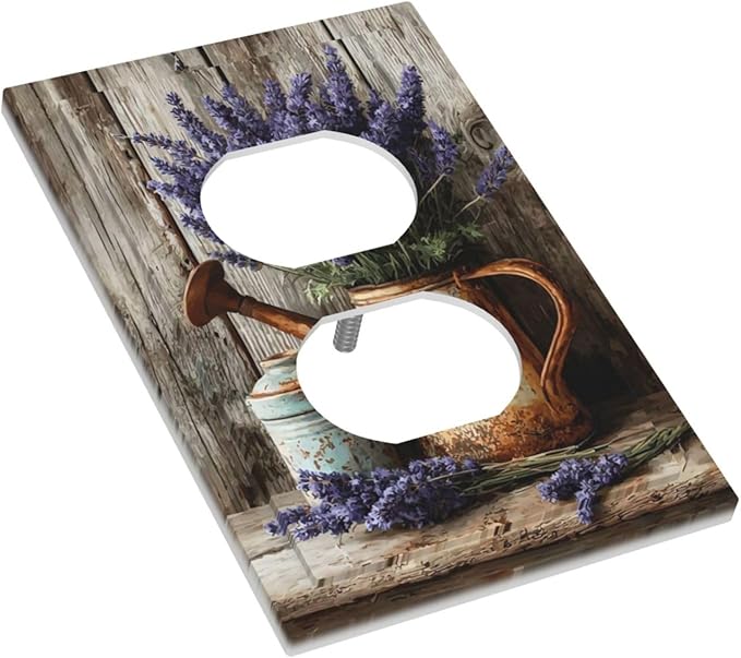 Rustic Flowers Lavender Purple Floral Oil Painting Outlet Covers 1 Gang Duplex Light Switch Cover Decorative Switch Plates Electrical Receptacle Faceplate Wall Plate for Farmhouse Bedroom Decor