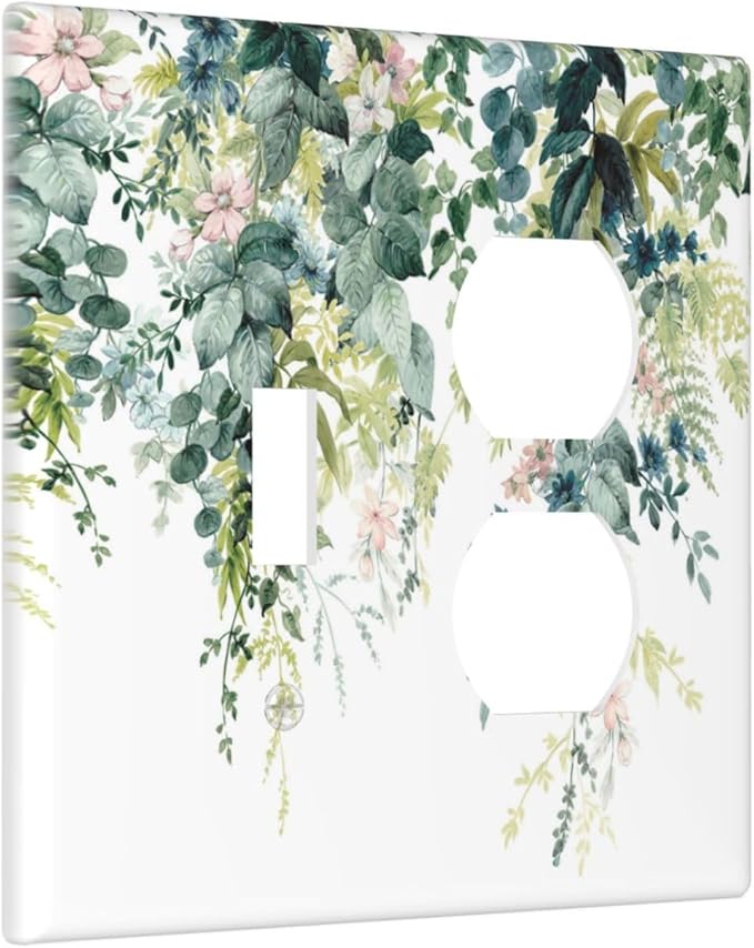 Colorful Plant Flower Sage Eucalyptus Leaves Wallplates 1 Toggle 1 Duplex Switch Plate Electrical GFCI Faceplate Decorative Light Switch Covers for Bedroom Living Room Decor