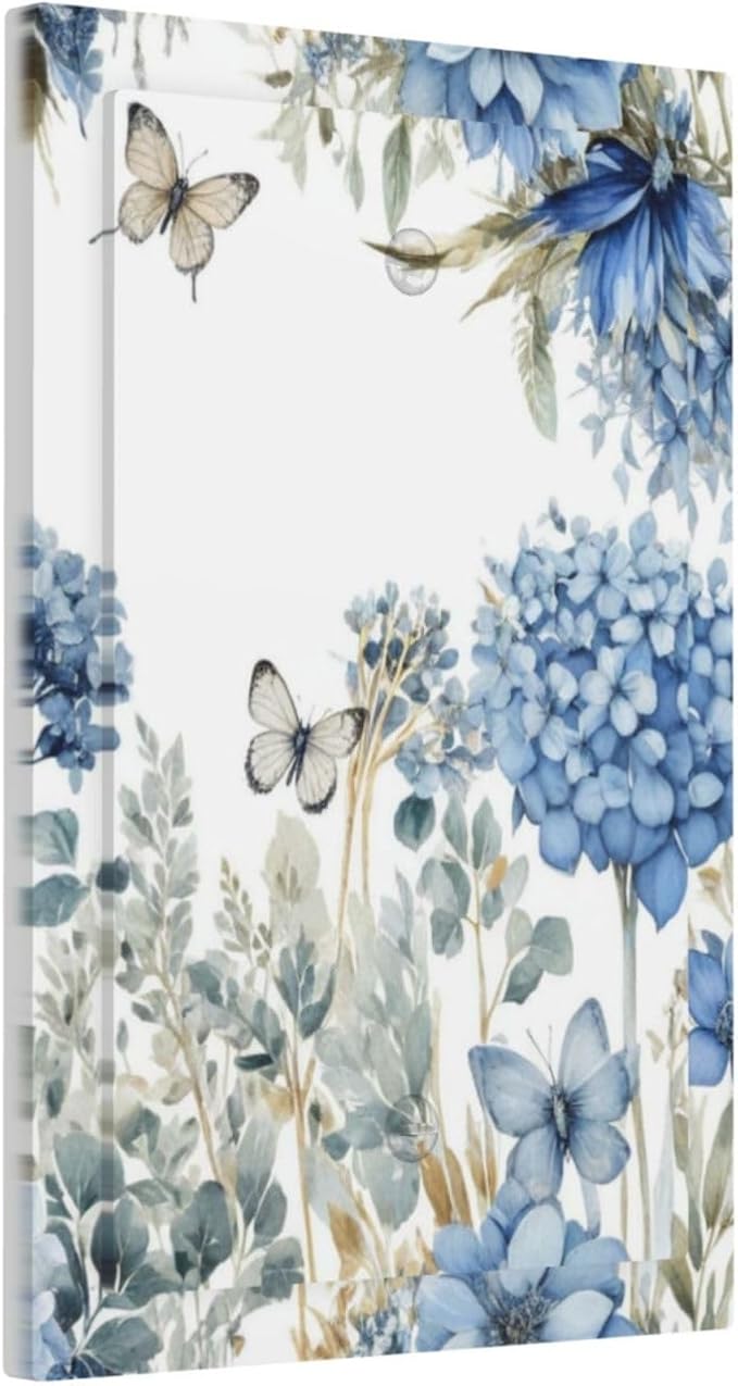 Decorative Light Switch Plate Covers Boho Blue Flowers Rustic Beige Butterfly Leaves 1 Gang No Device Switch Cover Plate Single Blank Wall Plate Switchplate Electrical Faceplate