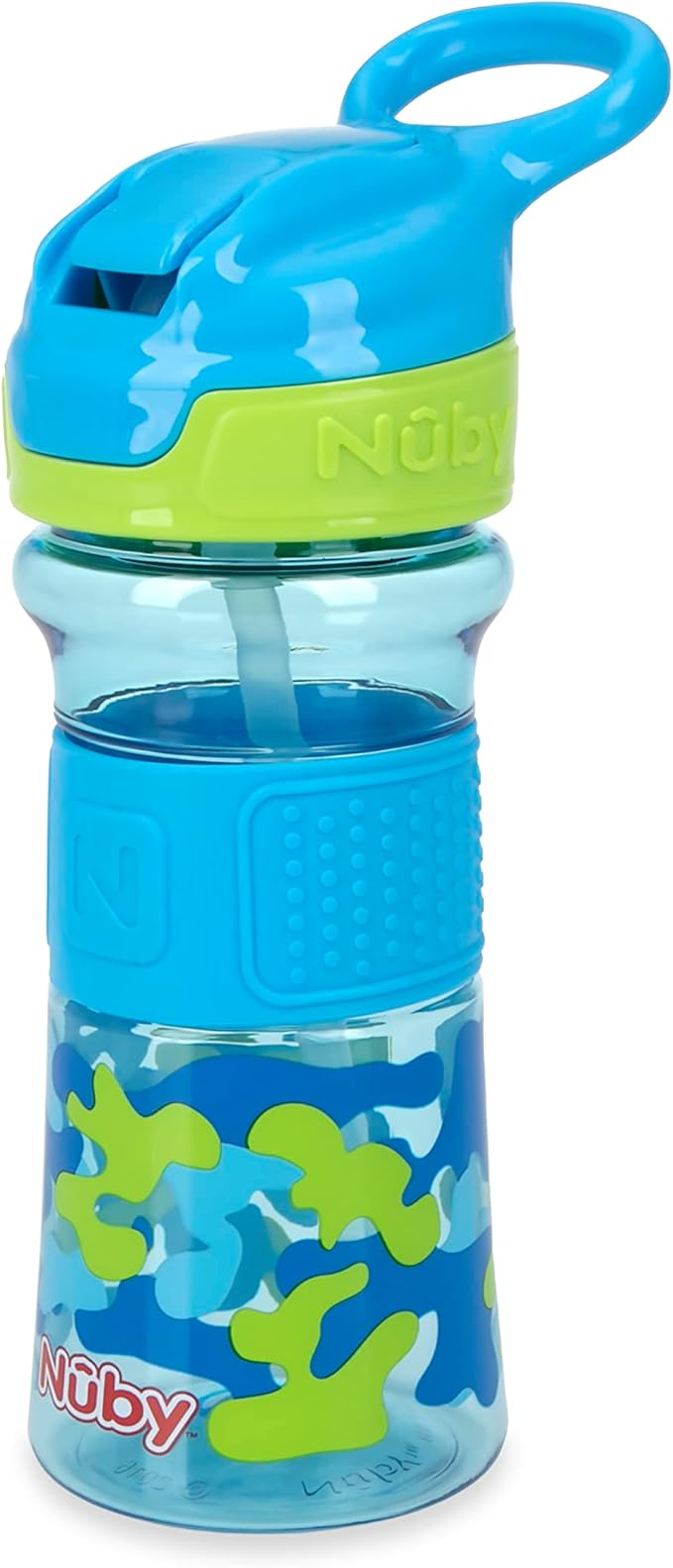 Nuby Thirsty Kids Flip-It No-Spill Toddler Sippy Cup with Soft Spout - 12 oz - 18+ Months - Aqua Camo - Back to School Essentials