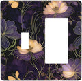 Modern Boho Vintage Gold Purple Dark Floral Modern Abstract Flowers Outlet Covers 1 Toggle 1 Rocker Combination Electrical Switch Plates Light Switch Cover Plate Decorative Wall Plate for Bedroom