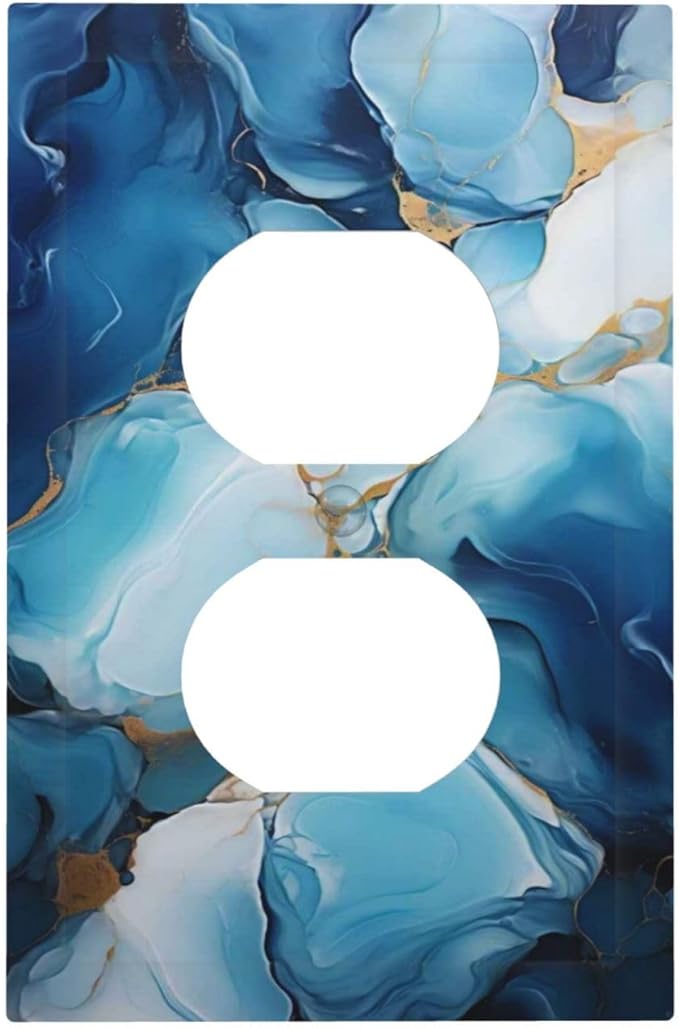 Decorative Outlet Covers Artistic Abstract Blue Marble Gold Line Painted 1 Gang Wall Plate Receptacle Duplex Light Switch Cover Plate Single Dual Plug Covers Electrical Switchplate