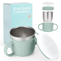Toddler Snack Containers Stainless Steel Spill-Proof Snack Containers for Toddlers with Spill-Proof Silicone Lids and Handles 4-in-1 Baby Snack Cup is Dishwasher Safe for Easy use On The Go（Green）