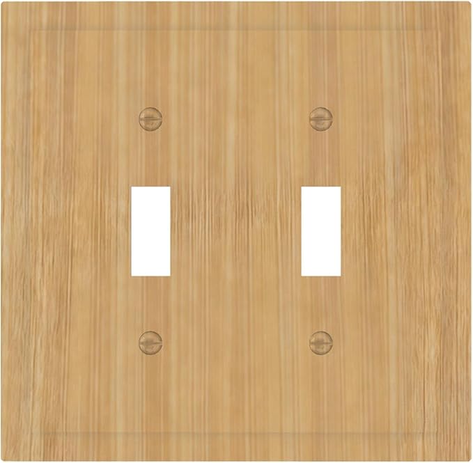 Rustic Woodgrain Double Toggle Switch Cover - 2-Gang Standard US Size Minimalist Farmhouse Wooden Light Switch Covers Decorative Wall Plate for Home Decor
