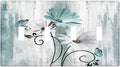 Teal Daisy Vintage Flower Butterfly Rustic Wood Print Light Switch Covers Quad Toggle Electrical Faceplate 4 Gang Wall Plate Decorative Switch Plates for Farmhouse Home Decor