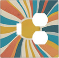 Decorative Switch Cover Plate with Retro Mid-Century Modern Sunburst Motif Design Toggle Duplex Wall Plate 2 Gang Light Switch Cover Outlet Covers for Abstract Teal/Yellow/Orange Wall Decor