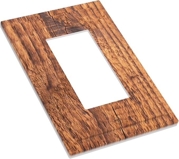 Brown Wood Grain Rustic Natural Burl Print Decorative Outlet Covers 1 Gang Single Rocker Light Switch Cover Plate Wall Plates GFCI Faceplate for Farmhouse Home Decor