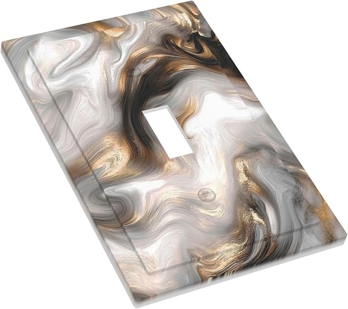 Decorative Light Switch Cover Grey Brown Swirl Marble Texture 1 Gang Single Toggle Device Electrical Faceplate Switchplates Decorator Outlet Wall Plate For Bathroom Kitchen Decor
