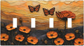Oil Painting Flower Sunset Butterfly Vintage Rustic Floral Light Switch Covers Quad Toggle Electrical Faceplate 4 Gang Wall Plate Decorative Switch Plates Cover for Bedroom Living Room Decor