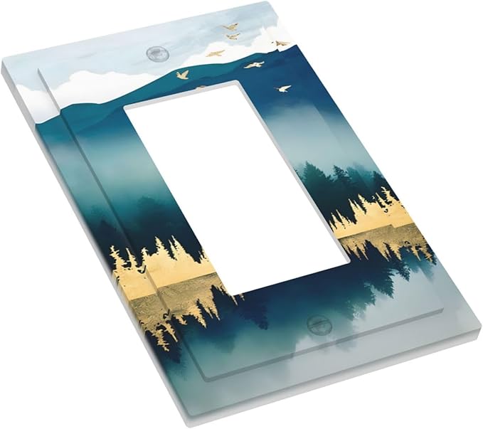 Mountains Landscape Lake Bird Reflection Decorative Outlet Covers 1 Gang Single Rocker Light Switch Cover Plate Wall Plates GFCI Faceplate for Bedroom Living Room Decor