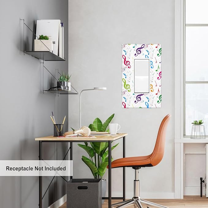 Colored Music Notes Single Rocker Switch Plate Music Theme Decorator Rocker Wall Plate 1 Gang Lightswitch Cover Home Decorative Office