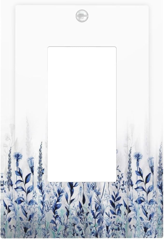 Decorative Outlet Covers Rustic Blue Plants Wildflowers Boho Leaves Bohomian 1 Gang Single Decora GFCI Device Light Switch Covers Plate 1 Rocker Wall Plate Jumbo Switch Plate Cover