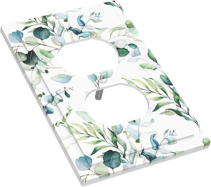 Green Olive Sage Eucalyptus Leaves 1 Gang Receptacle Wall Plate Duplex Outlet Covers Decorative Single Device Switchplate Face Wallplate Bedroom Decorate