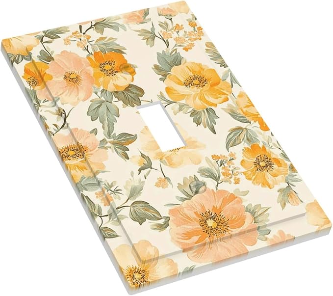 Decorative Light Switch Cover Plate Vintage Floral Pastel Flower Pattern 1 Gang Single Toggle Wall Plate Electrical Outlet Covers Decorate Switch Plate Cover for Bedroom Cabin Decor