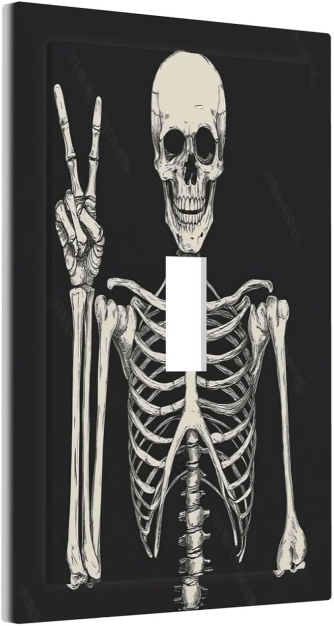 Decorative Light Switch Cover Skeleton Skull Boho Hippie Dark Background 1 Gang Single Toggle Device Electrical Faceplate Switchplates Decorator Outlet Wall Plate For Cabin Office Decor