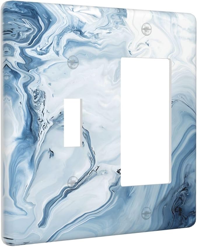 Blue Marble Abstract Ombre Chic Luxury Print Outlet Covers 1 Toggle 1 Rocker Combination Decorative Wall Plate Electrical Switch Plates Light Switch Cover Plate for Bathroom Living Room Decor