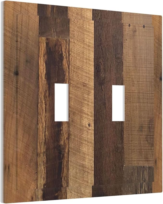 Decorative Switch Plates Natural Wood Brown Wooden Planks 2 Gang Double Toggle Outlet Light Switch Cover Wall Plate Electrical Faceplate For Farmhouse Cabin Decor
