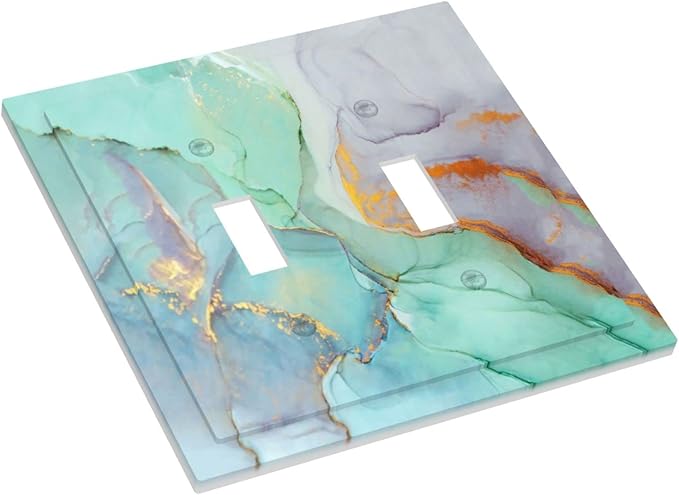Teal Green Marble 2 Gang Double Toggle Light Switch Cover Decorative Wall Plate Faceplate for Kids Boys Girls Bathroom Home Living Room Decor 5" x 4.9