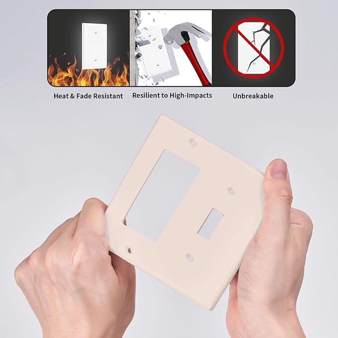 Decorative Solid Yellow Beige 2 Gang Combination Single Toggle with One Rocker/GFCI Light Switch Cover Thick Tan/Cream 1-Toggle 1-Decorator Wall Plate GFCI Combo Receptacle Outlet Faceplate Covers