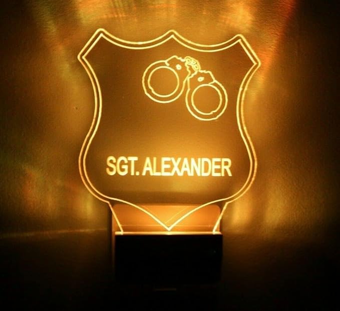 Night Light Multi Color Personalized LED Plug-in, Ultra-Slim Touch Night Light Smart Dusk to Dawn Sensor, Kids Children's Bedroom Kitchen Bathroom Hallway Play Room Variations (Police Badge)