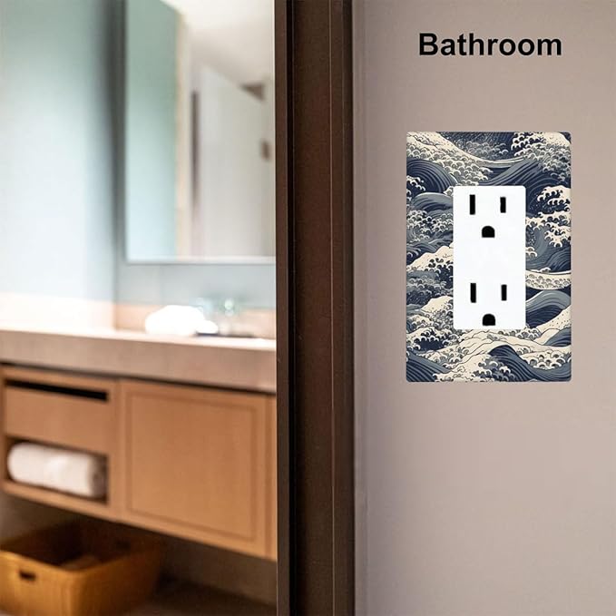Ocean Waves 1-Gang Rocker Wall Plate, Blue Sea Wave Coastal Switch Plate for Beach House, Bathroom & Coastal Home
