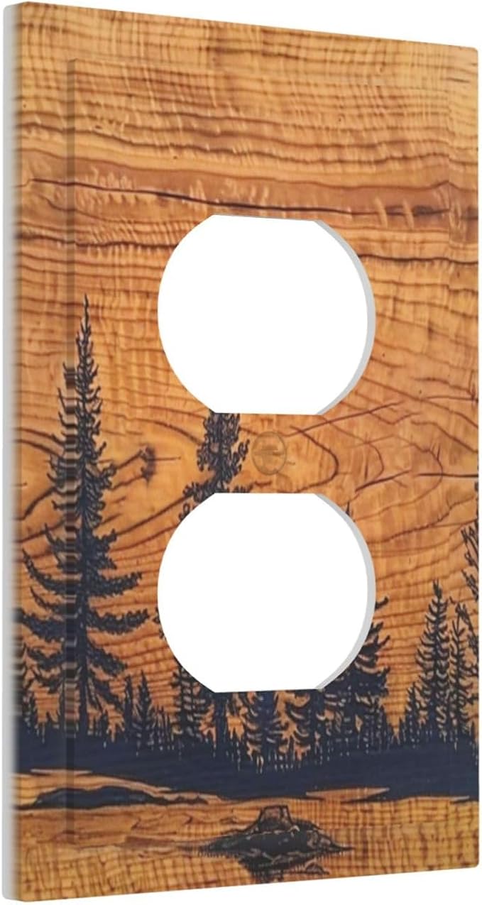 Forest Pine Tree Woodland Woods Grain Decorative Outlet Light Switch Cover 1 Gang Receptacle Duplex Outlet Covers Wall Plate, Unbreakable Polycarbonate Thermoplastic Face Plate Cover(Not Wood)