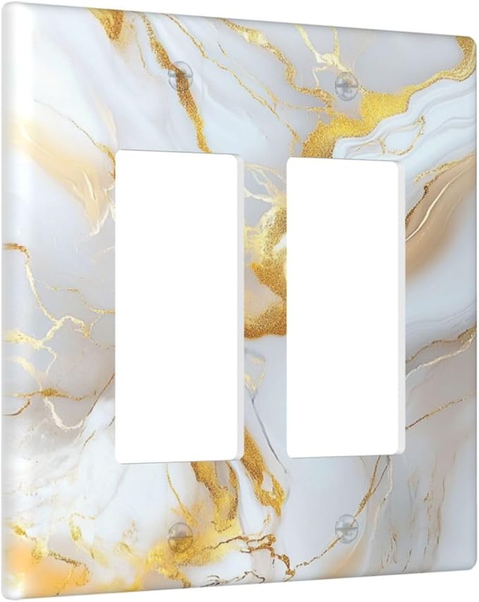 Decorative Outlet Covers Abstract Gold Marble Design with White & Gold 2 Gang Wall Plate Double Rocker Light Switch Cover Switch Plate Cover for Modern Luxurious Decor