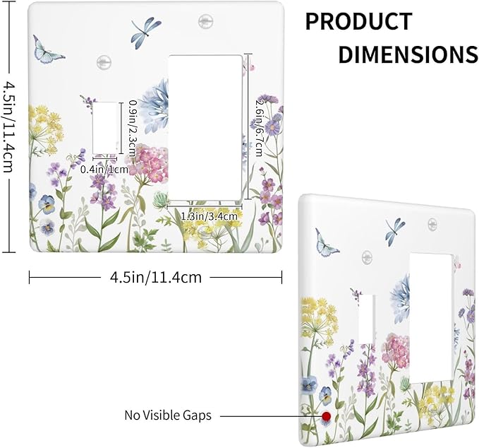Colorful Wildflowers Dragonfly Lavender Butterfly Insect Outlet Covers 1 Toggle 1 Rocker Combination Decorative Wall Plate Electrical Switch Plates Light Switch Cover Plate for Bedroom Living Room