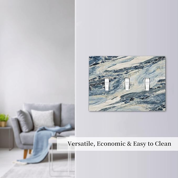 Decorative Switch Plates Blue Grey Marbling Modern Abstract Design 3 Gang Wall Plate Faceplate Triple Toggle Light Switch Cover Electrical Wall Panels for Bedroom living Room Decor