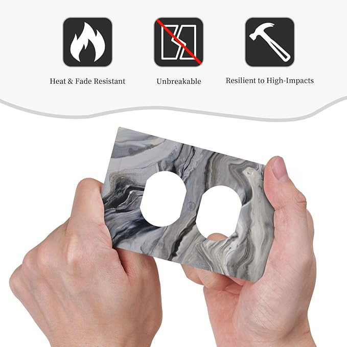 Grey And White Marble Abstract Art Print Outlet Covers 1 Gang Duplex Light Switch Cover Decorative Switch Plates Electrical Receptacle Faceplate Wall Plate for Bathroom Kitchen Decor