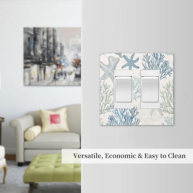 Decorative Outlet Covers Ocean Beach Theme Starfish Seashell Coral 2 Gang Double Gfci Rocker Electrical Wall Panels Light Switch Cover Plate For Bathroom Kids Room Decor