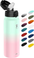Fanhaw 20 oz Insulated Stainless Steel Water Bottle with Straw Lid, Leakproof & Anti-Dust Sports Bottle for Kids, Women & Men (Green Pink)