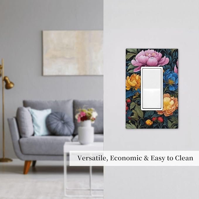 Decorative Outlet Covers Big Yellow Pink Flowers Blue Red Floral Green Leaf 1 Gang Single Decora GFCI Device Light Switch Covers Plate 1 Rocker Wall Plate Jumbo Switch Cover Plate