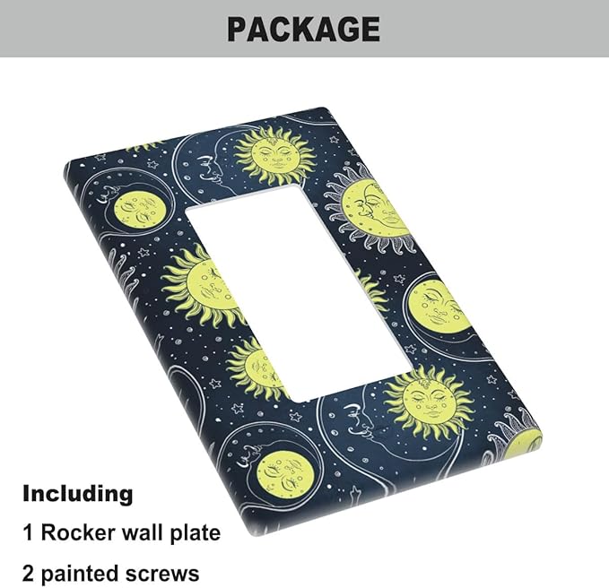 Gold Sun And Moon Single Rocker Wall Plate Universe Deep Blue Decorator Rocker Switch Plate Decorative 1 Gang Lightswitch Cover Home & Office