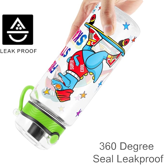 Home Tune Cute Water Bottle for School Kids Girls, BPA FREE Tritan & Leak Proof & Easy Clean & Carry Handle, 23oz/ 680ml (Skateboarding)