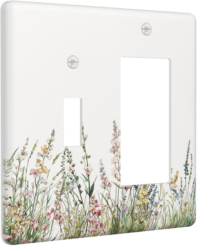 Outlet Covers Boho Wildflower Green Leaves Rustic Floral Botanical 1 Toggle 1 Rocker Combination Decorative Wall Plate Light Switch Cover Plate Electrical Switch Plates for Bedroom Decor